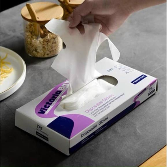 Hộp 100 găng tay nilon siêu dai cao su TPE, bao tay siêu dai dùng 1 lần làm bếp nấu ăn rửa bát vệ sinh ( tuyển khách sỉ)