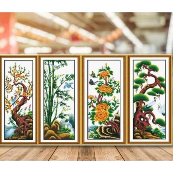 Tranh thêu chữ thập TÙNG CÚC TRÚC MAI KT:40x100cm/1 bức (Bán lẻ) hàng chuẩn