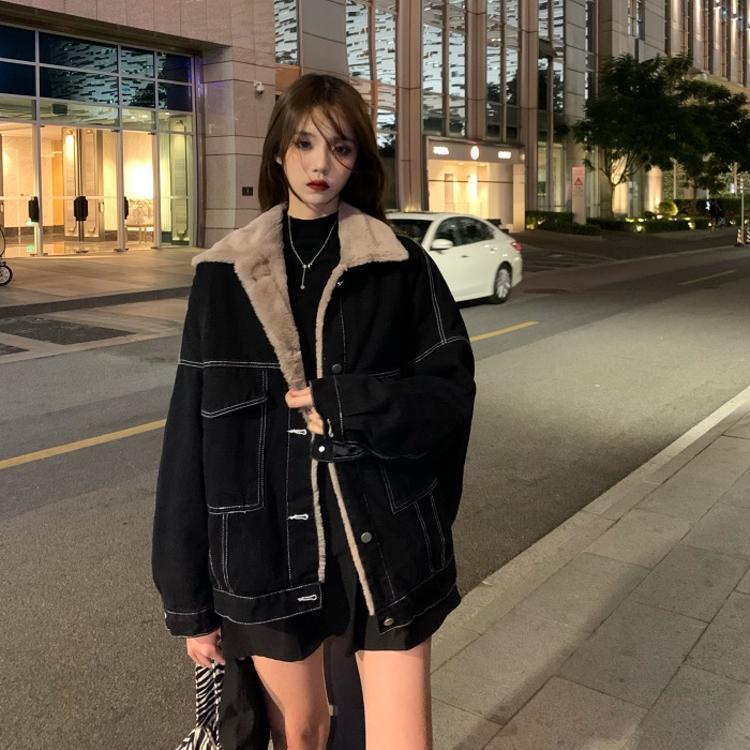 Áo Khoác Denim Dáng Rộng Thời Trang Thu Đông Phong Cách Hàn Quốc Cho Nữ