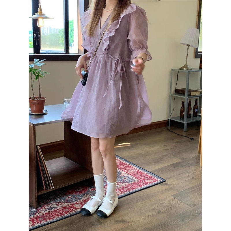 Đầm tay ngắn dáng chữ A phong cách thời trang mùa hè mới 2021