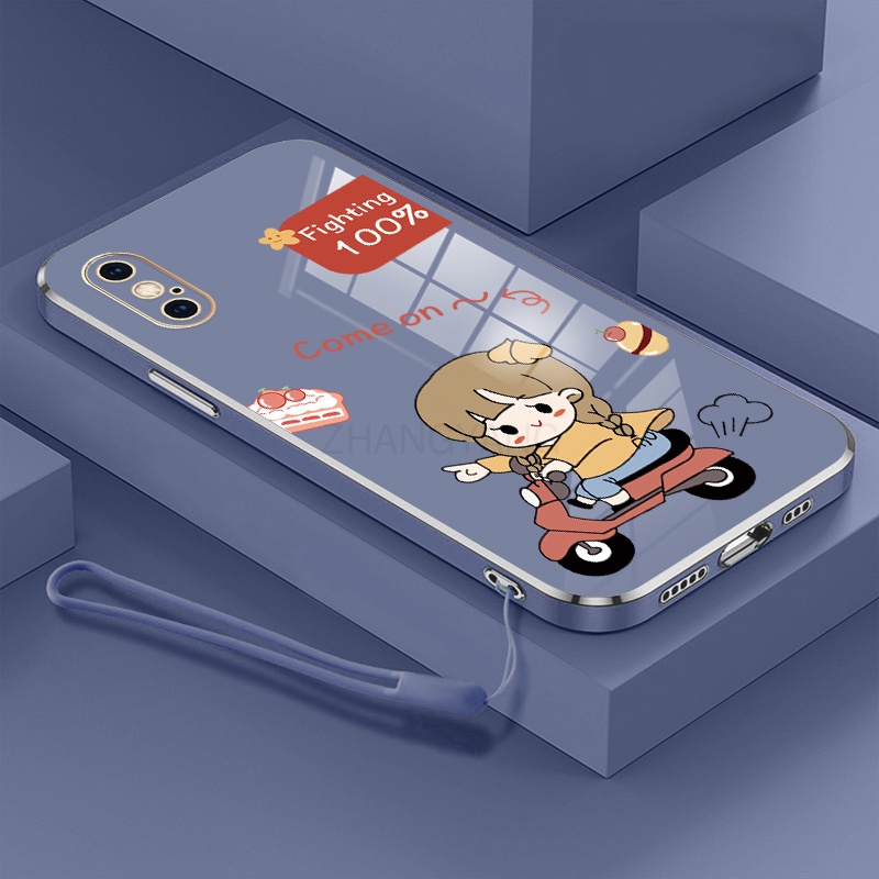 Ốp Điện Thoại TPU Silicon Mạ Điện Hình Cô Gái Chạy Xe Mô Tô Gắn Dây Đeo Cho iPhone x iPhone xs iPhone xr iPhone xs max