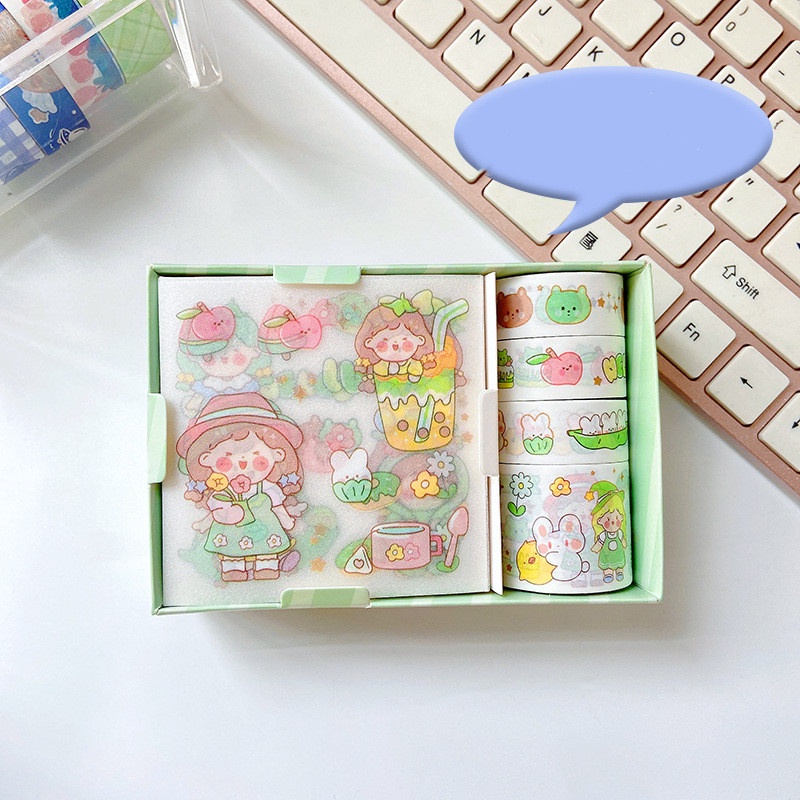 Set 8 cuộn băng dán washi RUIXIANG 01926 họa tiết hoạt hình trang trí dễ thương DIY