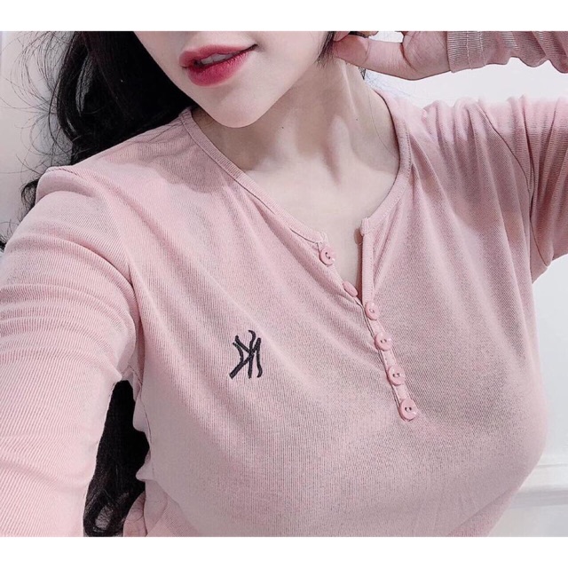 Áo phông bozip tăm thêu ny tay dài khuy ngực xịn đét