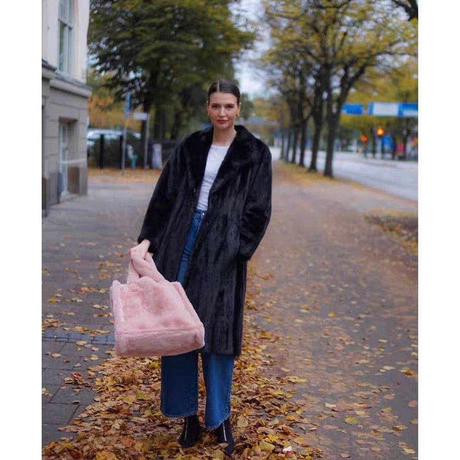 Quay Đẹp!Tương Thích Thu Đông!Túi Tote Đeo Vai Bằng Lông Thú Kích Thước Lớn Di Động Thiết Kế 2021