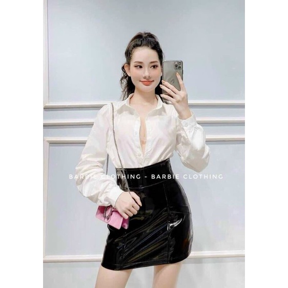 Chân váy da bóng cạp cao QC