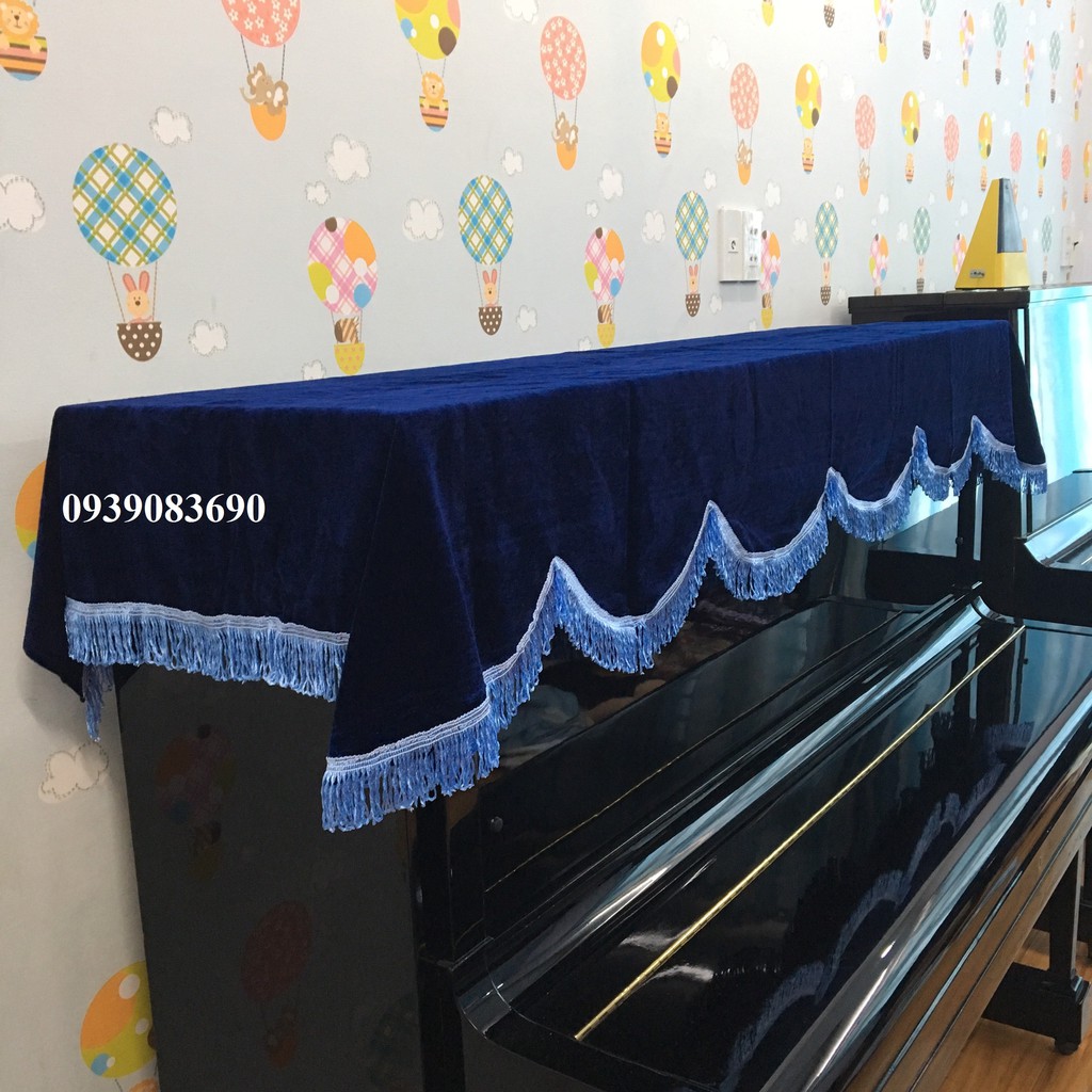 Khăn Phủ đàn Piano nhung xanh dương