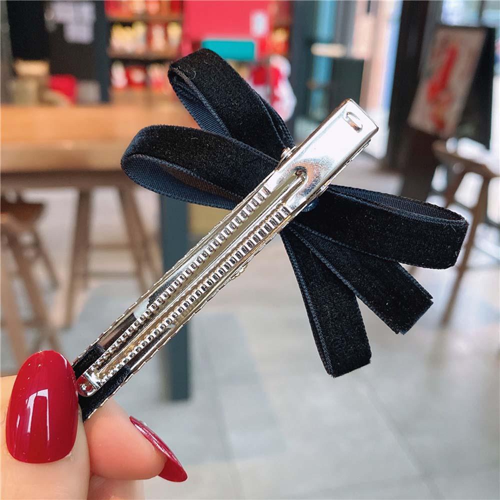 Kẹp Tóc Nơ Nhung Lấp Lánh Phong Cách Retro Hàn Quốc