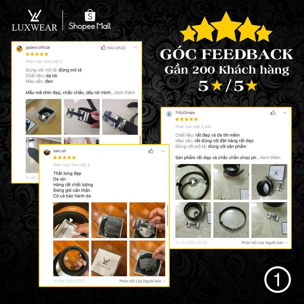 Thắt lưng nam da bò nguyên tấm LuxWear khóa tự động hai màu nâu đen TL01