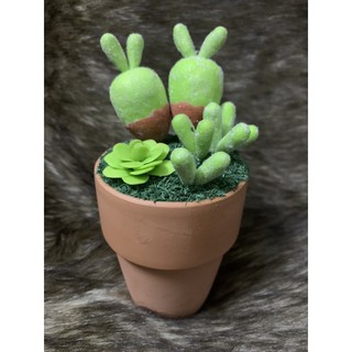 tiểu cảnh sen đá và tai thỏ size vừa thủ công bằng đất sét