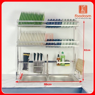 Kệ đựng chén bát đa năng FOODCOM Chất liệu INOX cao cấp, giá để bát 2 tầng 86CM giúp tiết kiệm không gian gia đình