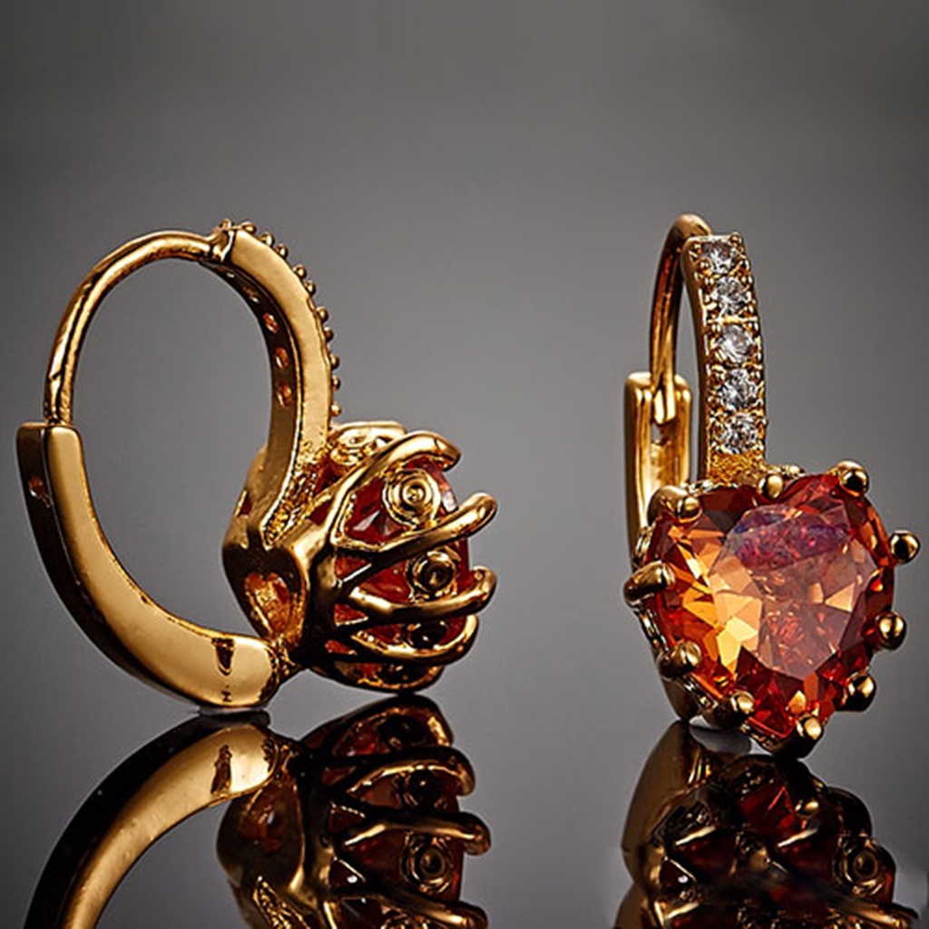 Bông tai mạ vàng 9k đính đá hình tim độc đáo cho nữ