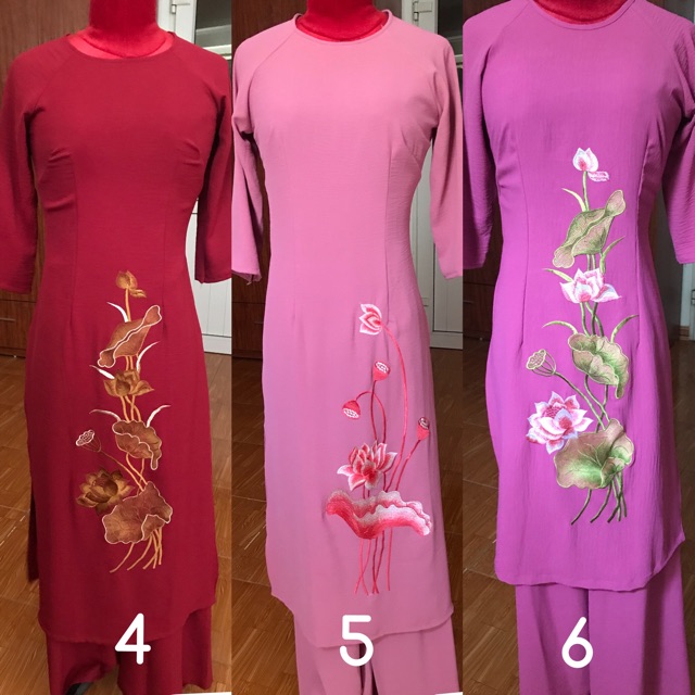 Áo dài vải đũi thêu hoa sen đi chùa siêu đẹp