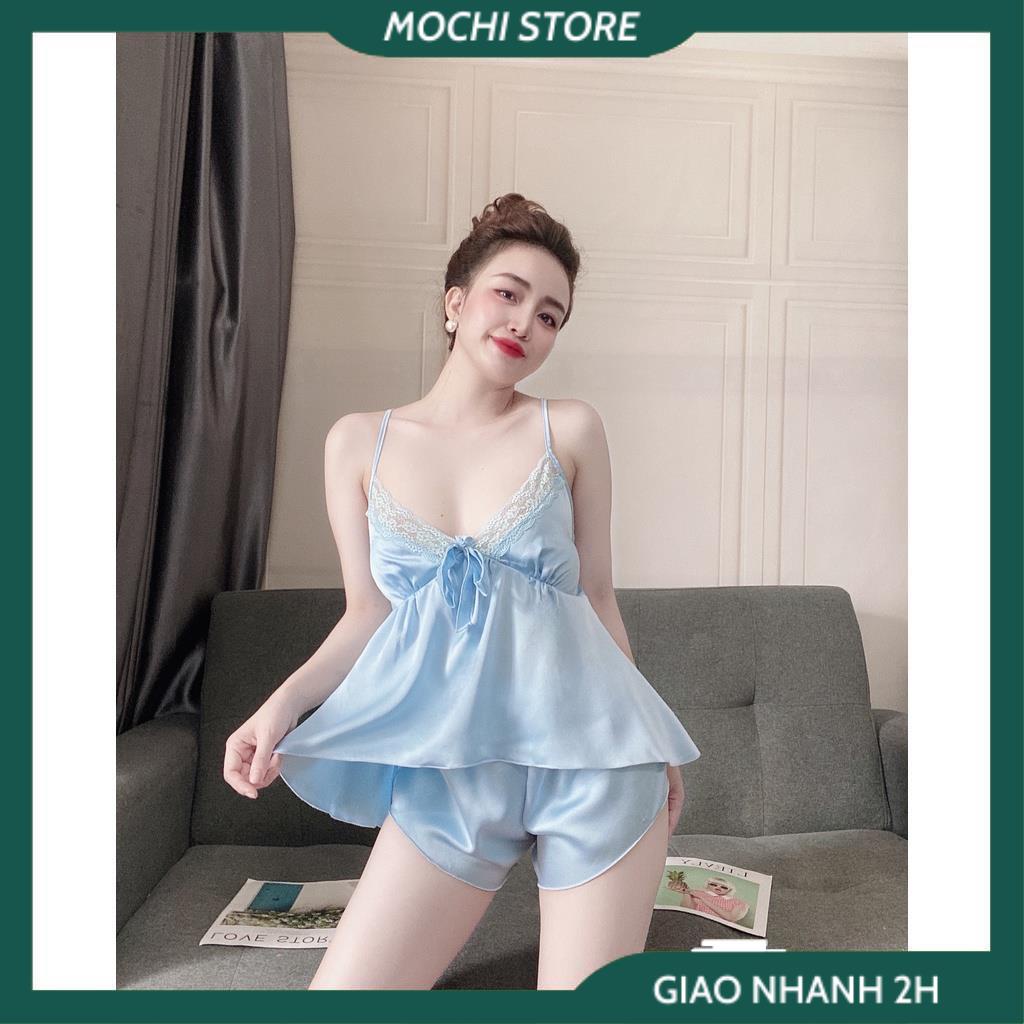 Đồ Ngủ Lụa Satin,Đồ Bộ Nữ, Bộ Áo 2 Dây Cúp Ngực Phối Ren Quần Cọc Chất Lụa Màu Trơn Mềm Mịn Thời Trang Mặc Nhà Sexy, Gợi