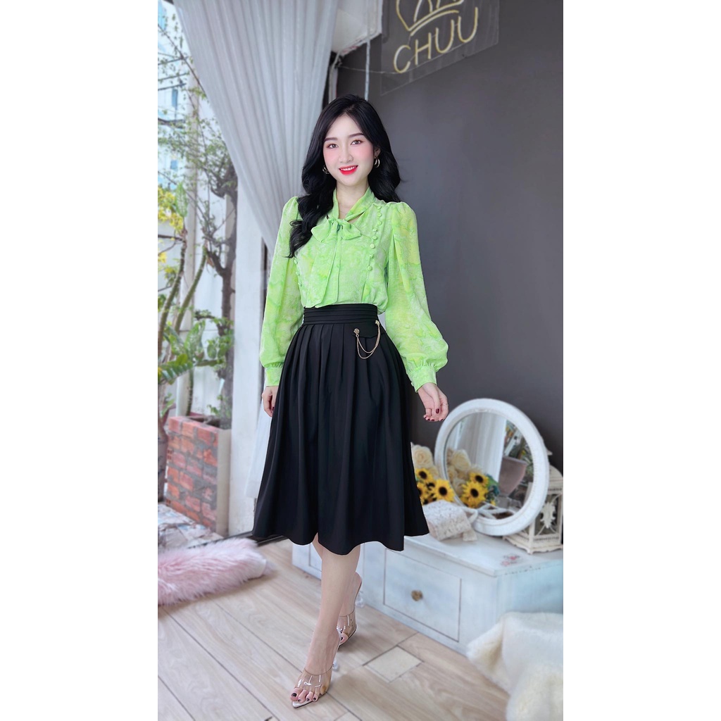 Chân váy xoè kiểu xếp li đai kèm xích phong cách CHUU CV8008