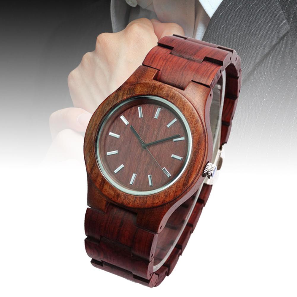 Red Sandal Wood Rosewood Casing Men's Analog Quartz WristWatch Wooden Band