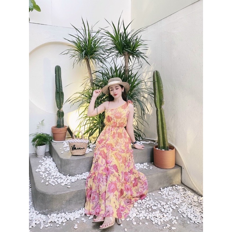 Đầm Cổ Yếm, Váy Maxi Lệch Vai V92, Chất Voan Mềm Mướt, Mầu Đỏ, Xanh, Vàng, Cho Dáng Dài Miên Man, Những Shot Ảnh Để Đời | BigBuy360 - bigbuy360.vn