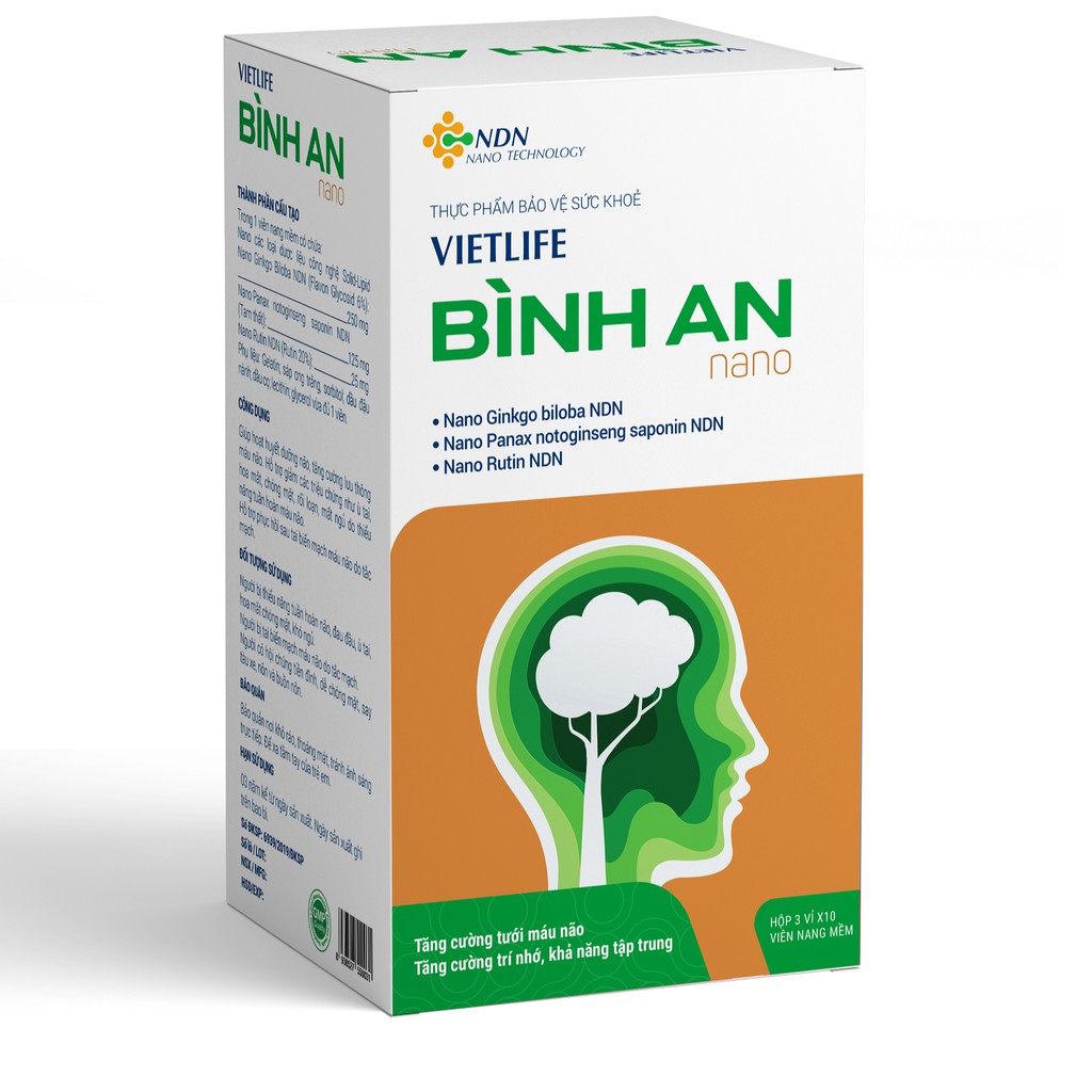 Vietlife Bình An Nano – Hoạt huyết dưỡng não , lưu thông máu ( hộp 30 viên nang)