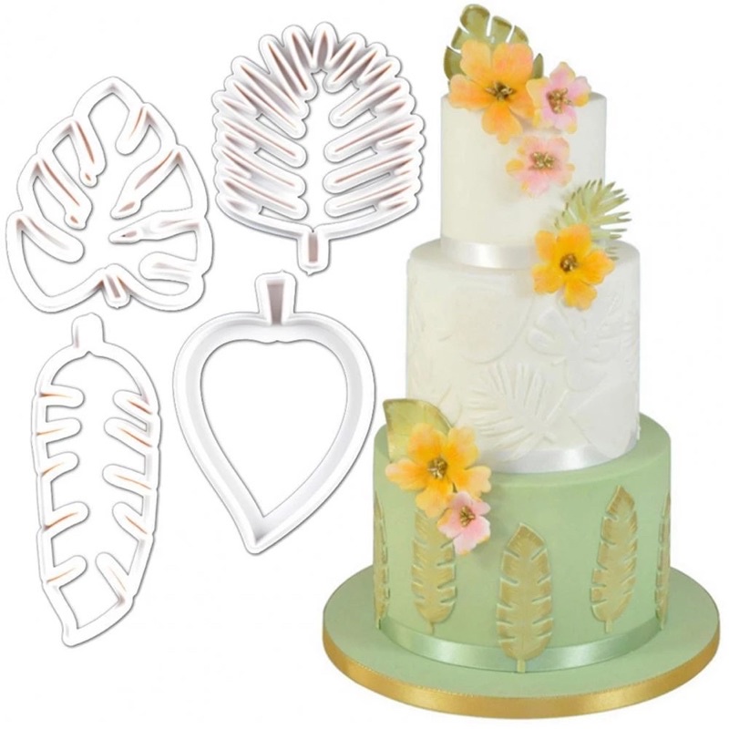 set 4 khuôn cắt nhựa hình lá trang trí bánh fondant