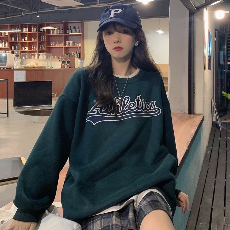 Áo Nỉ Tay Dài Cổ Tròn In Chữ Phong Cách Hàn Quốc 17A7111