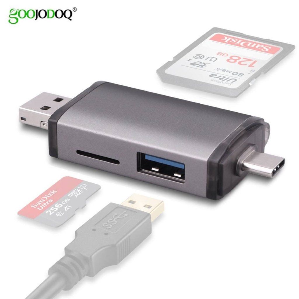 Đầu đọc thẻ nhớ SD/TF cổng kết nối USB, Type C, Micro 3 In 1 chất lượng cao, thương hiệu GOOJODOQ