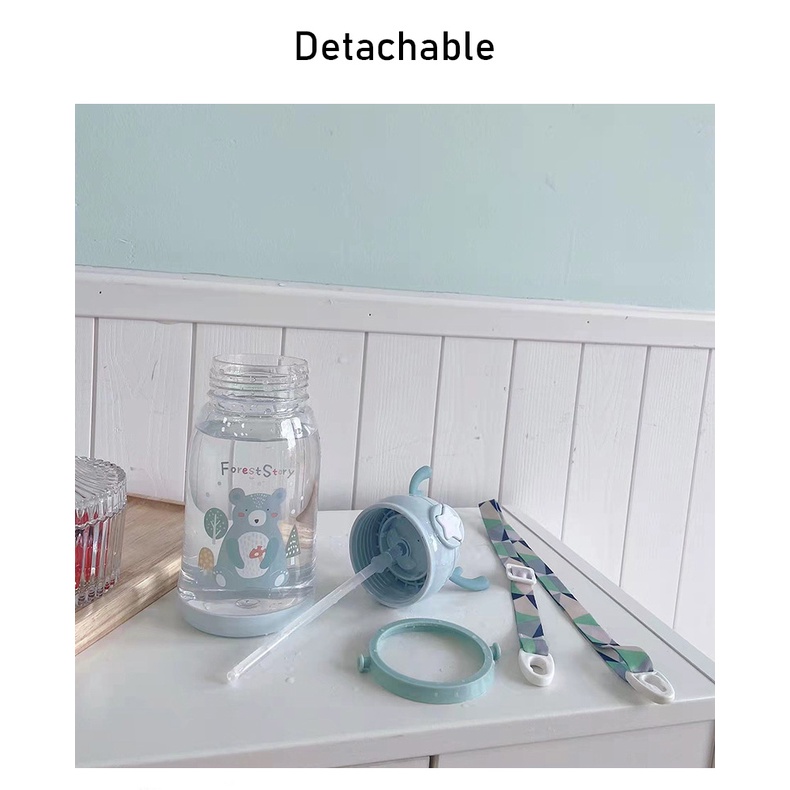 Bình Nước Nhựa Sức Chứa Lớn In Hình Sừng Hươu Hoạt Hình Có Ống Hút Cho Học Sinh