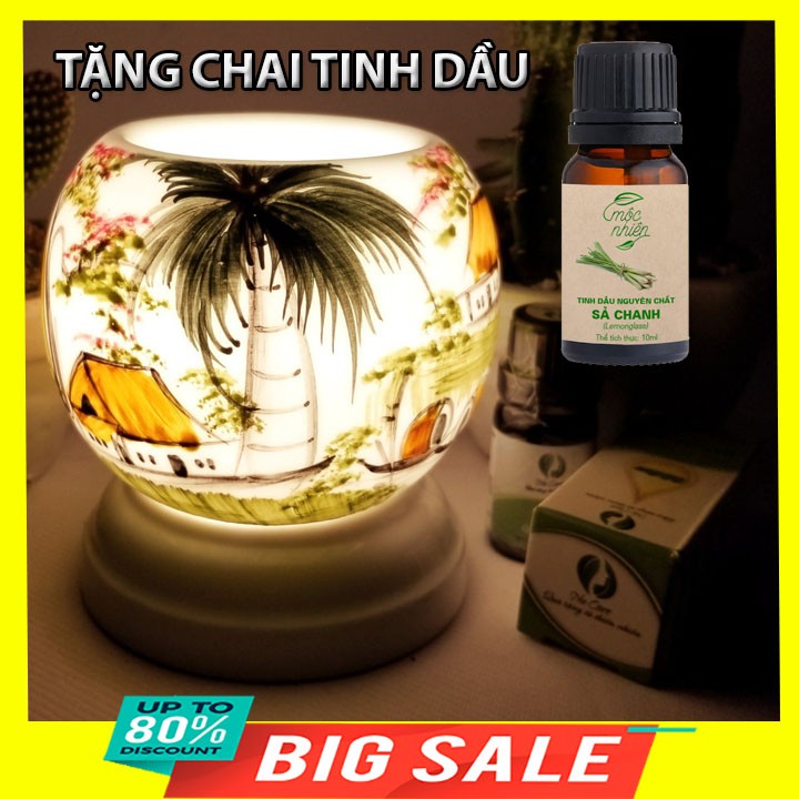 Chọn 90 Mùi (Mẫu tùy chọn) Đèn xông tinh dầu bát tràng +Tặng 02 chai tinh dầu 10ml 9x11cm