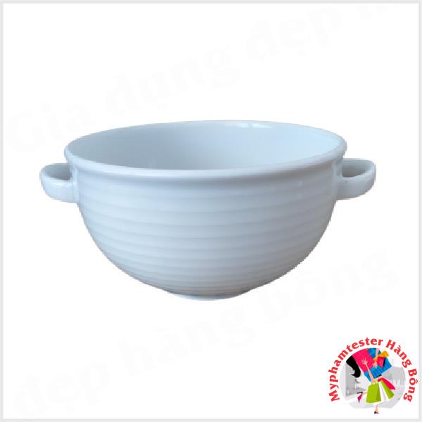 Thố 2 quai Cordon Trắng - Sứ cao cấp Minh Long