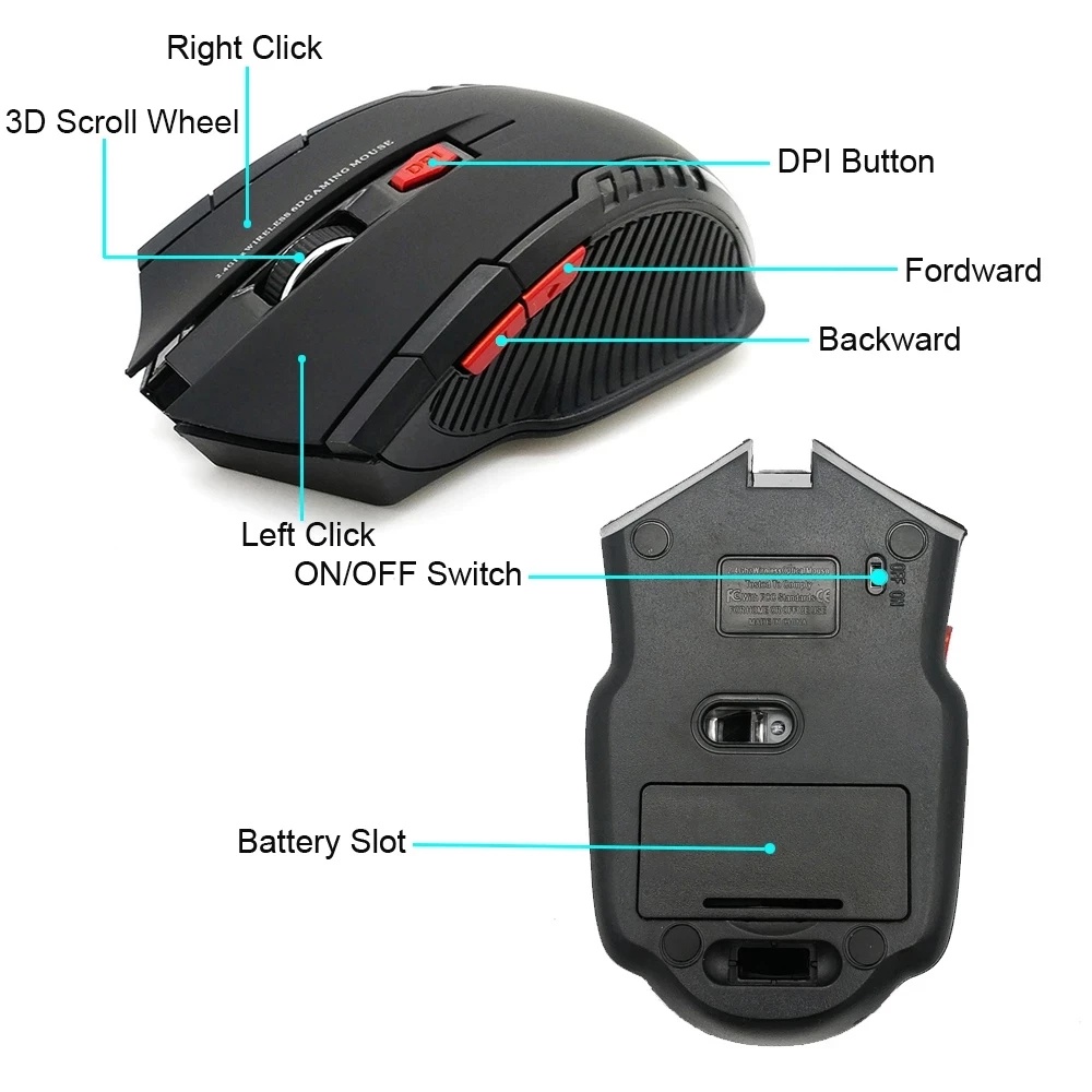 Chuột không dây 2.4ghz có đầu nhận USB cho PC/ laptop tùy chọn màu sắc