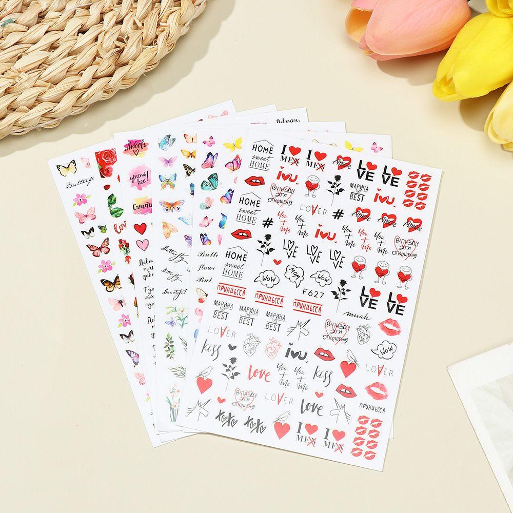 Miếng Dán Trang Trí Móng Tay Họa Tiết Trái Tim / Hoa / Bướm Xinh Xắn