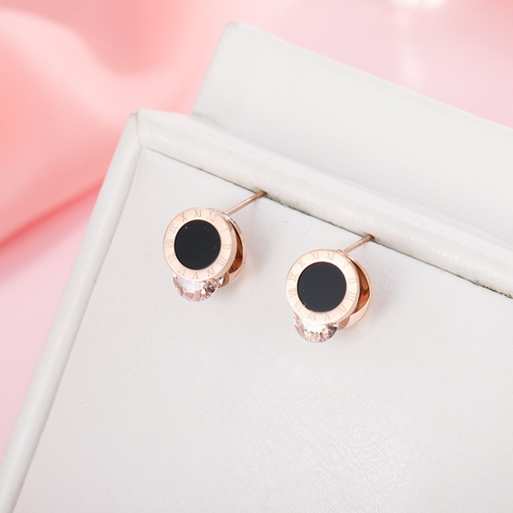 Bông Tai Hình Tròn Kẹp Viên Đá Nhân Tạo Titan Ko Đen Cao Cấp TT 2146 - TT 2146