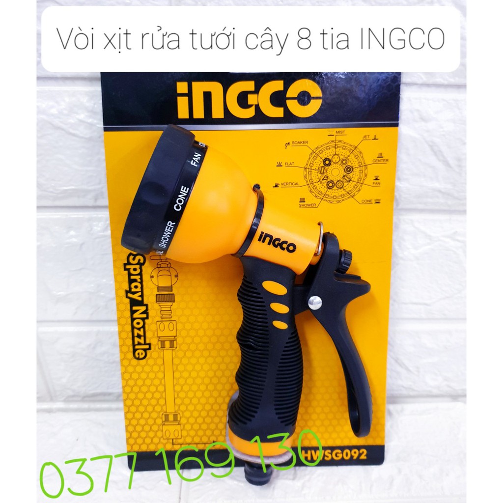 Vòi xịt rửa tưới cây 8 tia đa năng INGCO