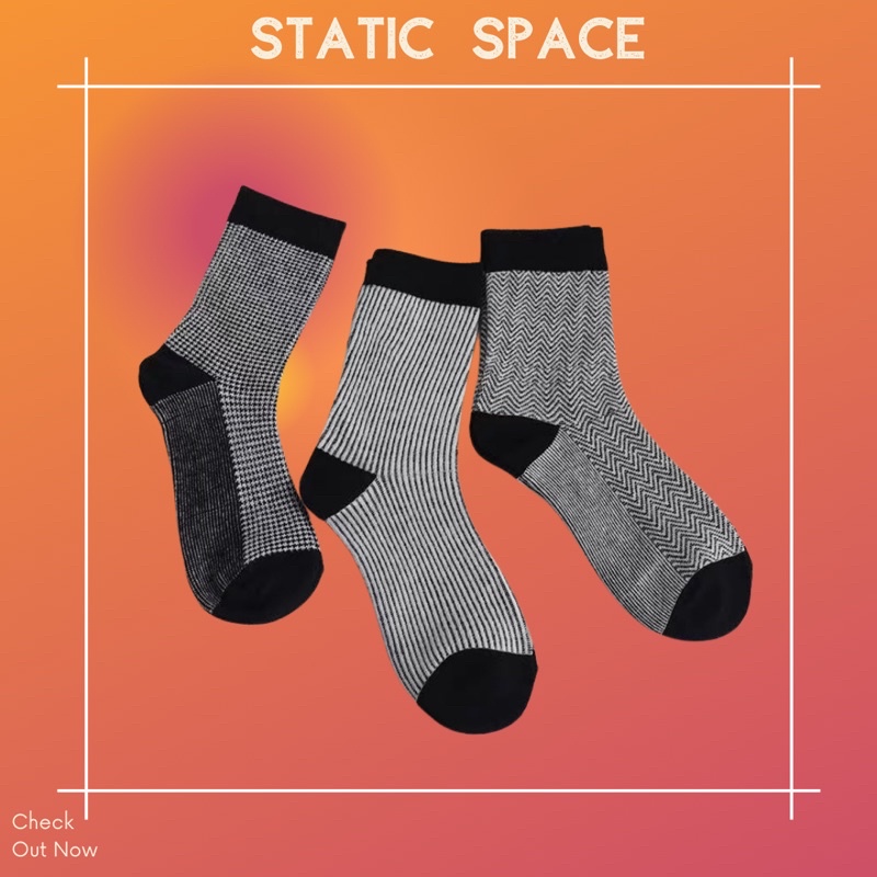TẤT VỚ NỮ CỔ LỬNG ĐEN KẺ SỌC - STATIC SPACE