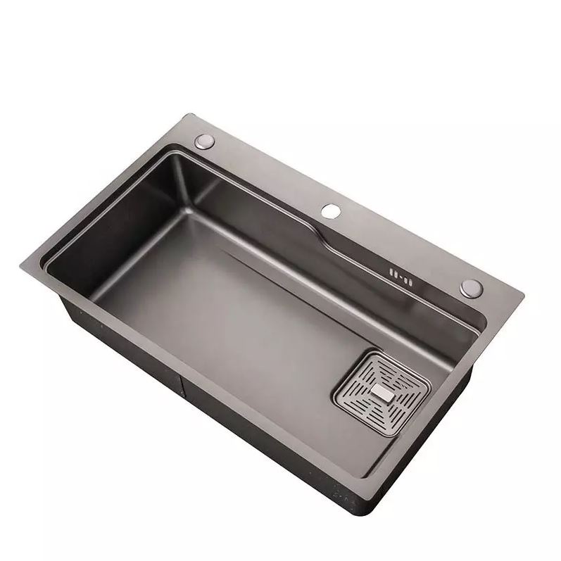 Bộ Chậu rửa chén bát INOX 304 cao cấp 1 hố cỡ 75x46cm, công nghệ NANO GHI ĐEN chống trày xước, dễ vệ sinh - QM.CR003