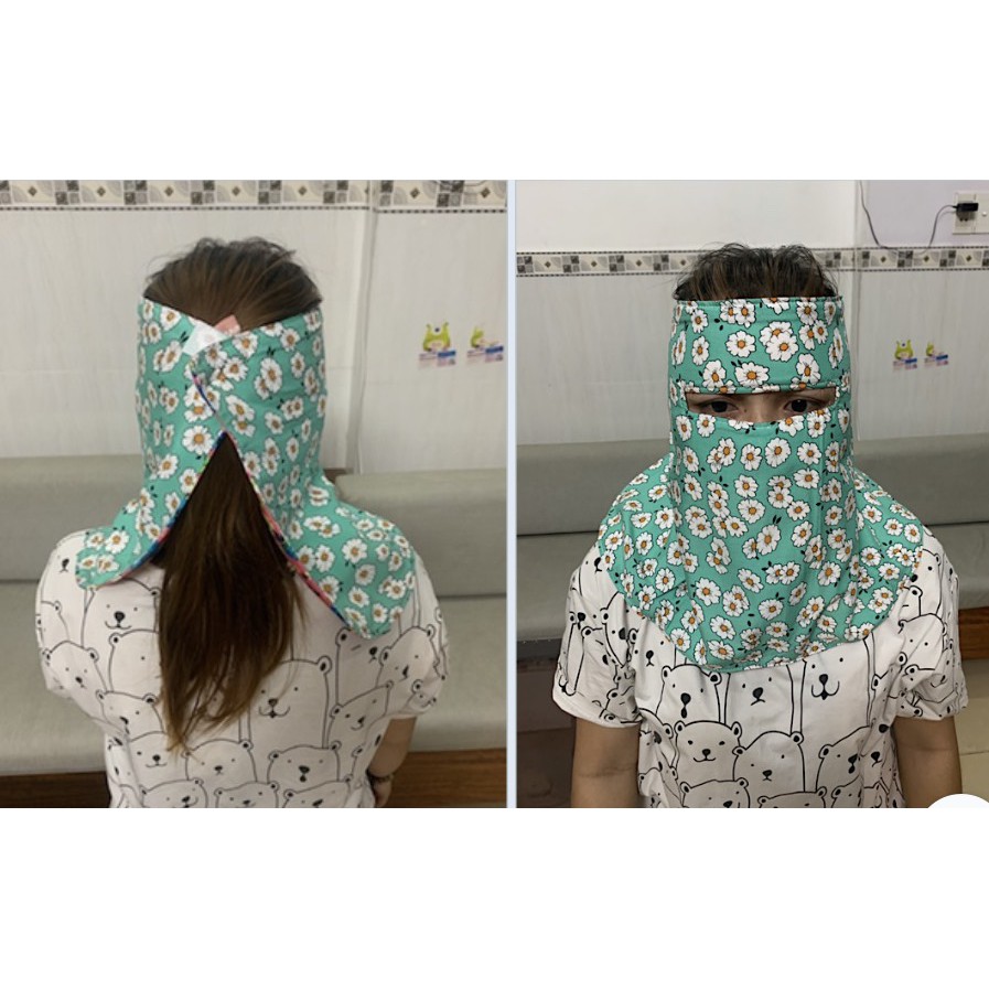 Combo 5 khẩu trang vải ,  ninja chống nắng , choàng lỗ che trán và phía sau ,  vải tole 2 mặt  trước sau , ngẫu nhiên