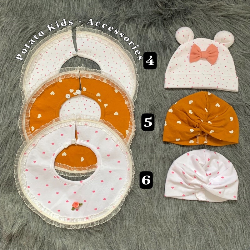 Set Mũ Yếm Tròn, Bộ Mũ Yếm Tròn POTATO KIDS Chất Liệu Cotton Họa Tiết Xinh Yêu Cho Bé Gái Sơ Sinh Đến 3 Tuổi