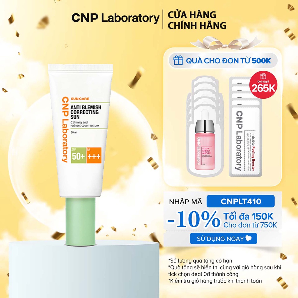 Kem chống nắng làm dịu và giảm mẩn đỏ cho da mụn CNP Laboratory Anti Blemish Correcting Sun SPF50+/PA+++ 50ml