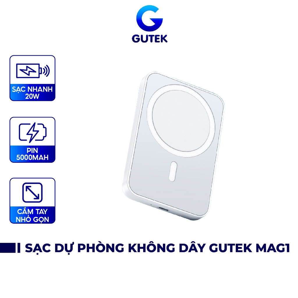 Sạc Dự Phòng Không Dây Sạc Nhanh Pin 5000mah Mini Nhỏ Gọn Cao Cấp Hỗ Trợ Cho Iphone/Android – Gutek Mag1