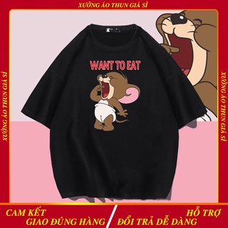 Áo thun anime tay ngắn in hình Chuột Jerry đáng yêu, Áo form oversize Nam Nữ, vải cotton 100% mặc thoáng mát.