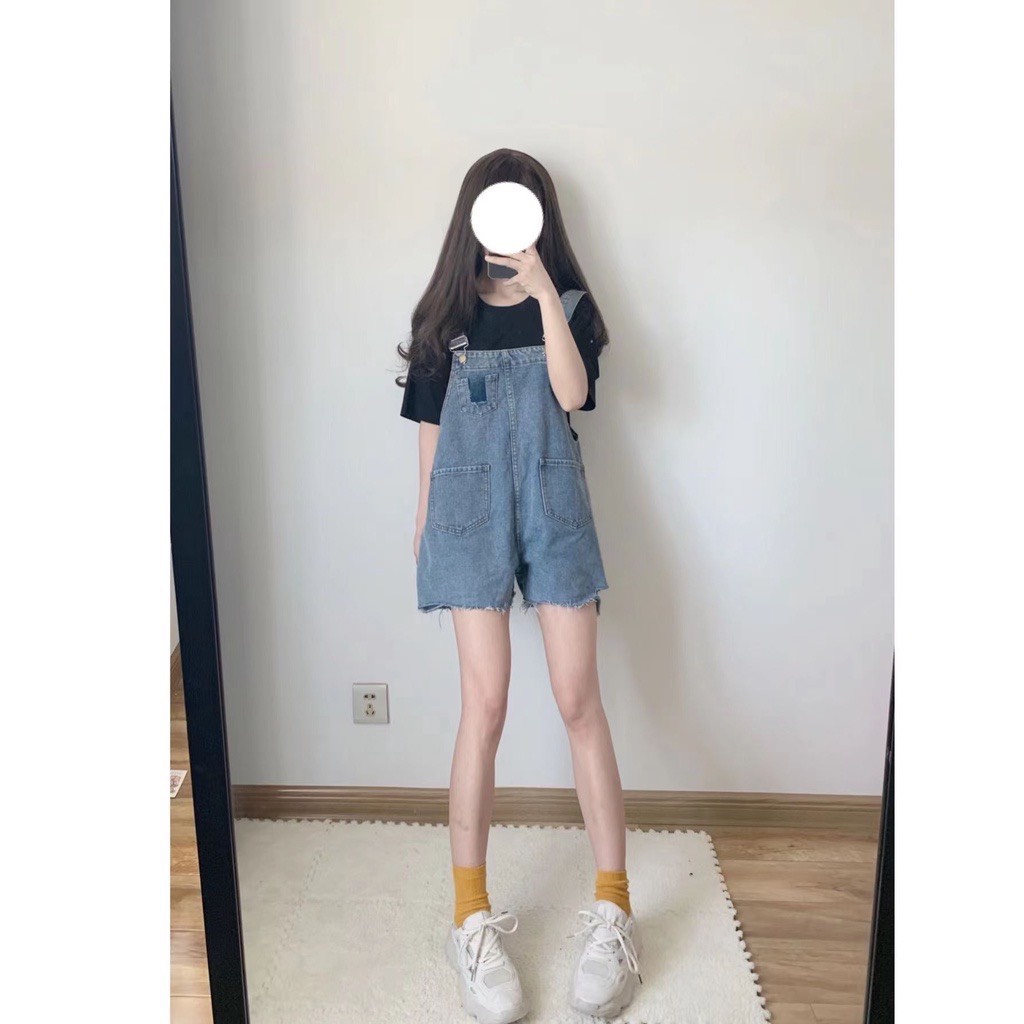 Quần Yếm Jeans Nữ Rách Gấu Phối Túi 2 Dây Cao Cấp Chất Bò Cực Xinh 445