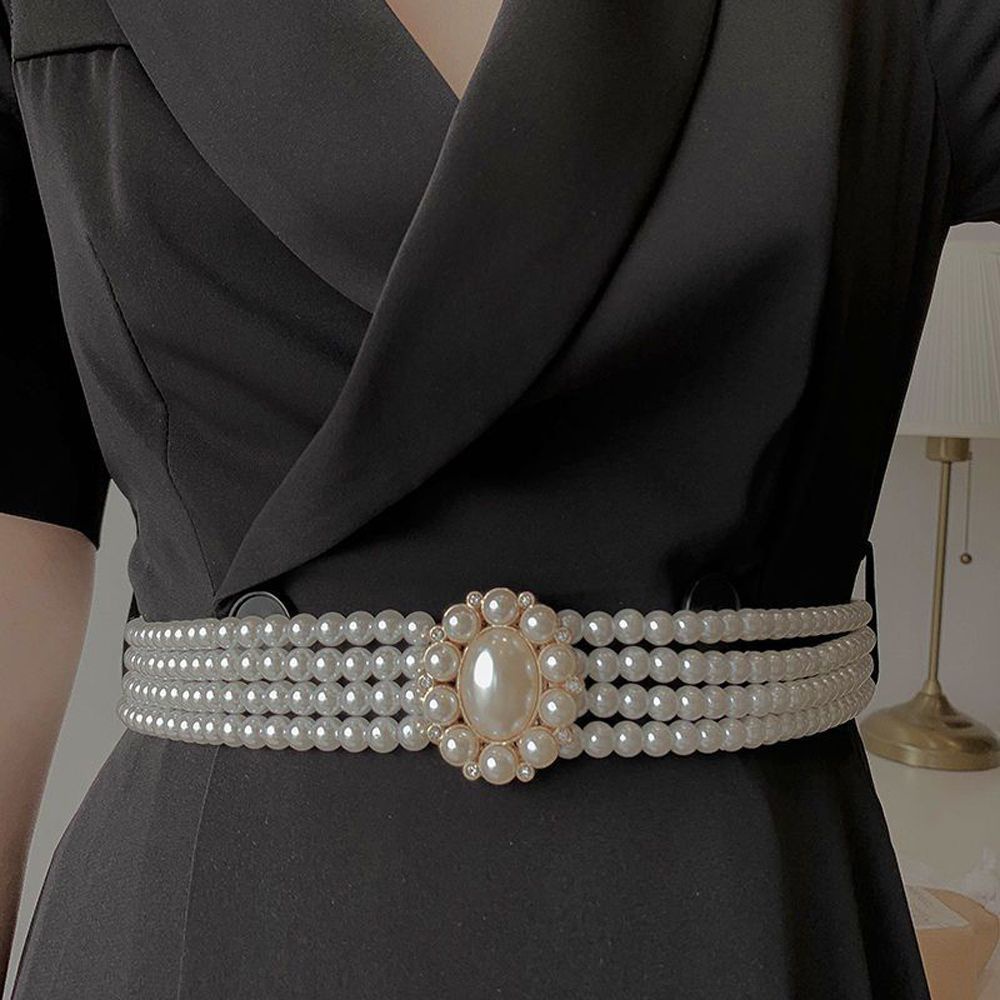 Thắt lưng dài phối khóa kim loại kiểu hoa giả ngọc trai phong cách hàn quốc thời trang mặc quần jean dành cho nữ