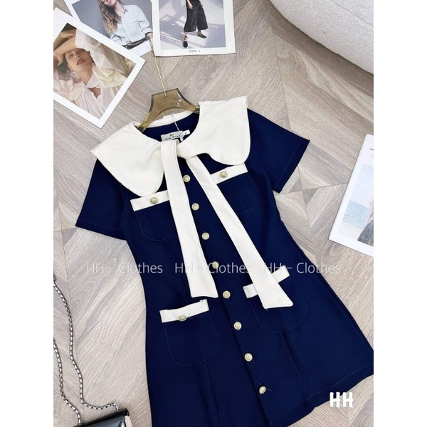 Váy nơ cổ viền khuy L1