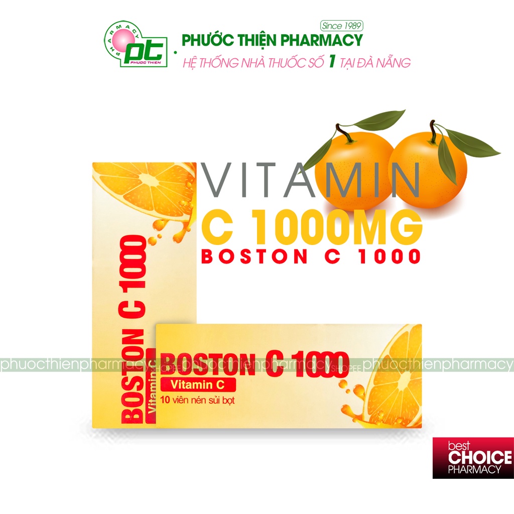 Viên sủi vitamin C 1000 Boston C1000 Tuýp 10 Viên - Hỗ trợ tăng cường sức đề kháng, ngăn ngừa cảm cúm