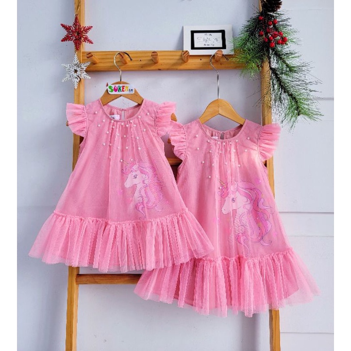 Đầm công chúa tay cánh tiên in ngựa Pony cho bé gái