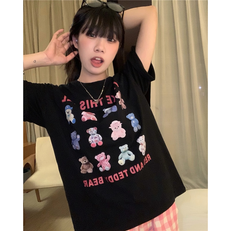 Áo Thun Dáng Rộng Tay Ngắn In Hoạ Tiết Gấu Hoạt Hình Xinh Xắn 49804