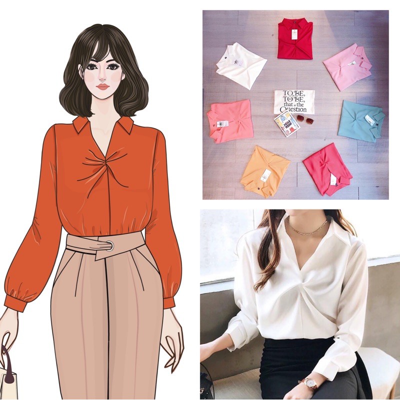 Áo sơ mi nữ xoắn ngực tay dài CHUU A5048