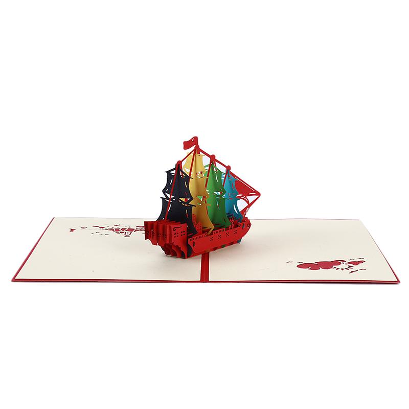 3D Handmade Sail Boat Pop Up Origami Paper Laser Cut Greeting Cards Birthday Postcards Invitations