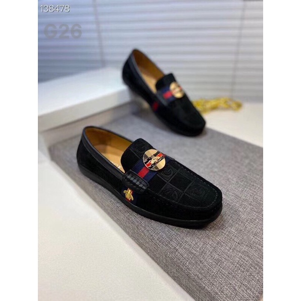 Giày lười da nam cao cấp!!! Giày lười nam GUCCI nhung mặt tròn G26