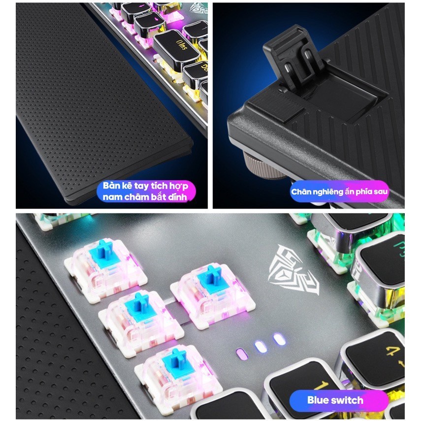 Bàn Phím Cơ Chơi Game FZ508 Pro Viền crom Full Size 104 Phím Led RGB Cực Đẹp/Kèm Kê Tay,Phím có led siêu đẹp, siêu êm