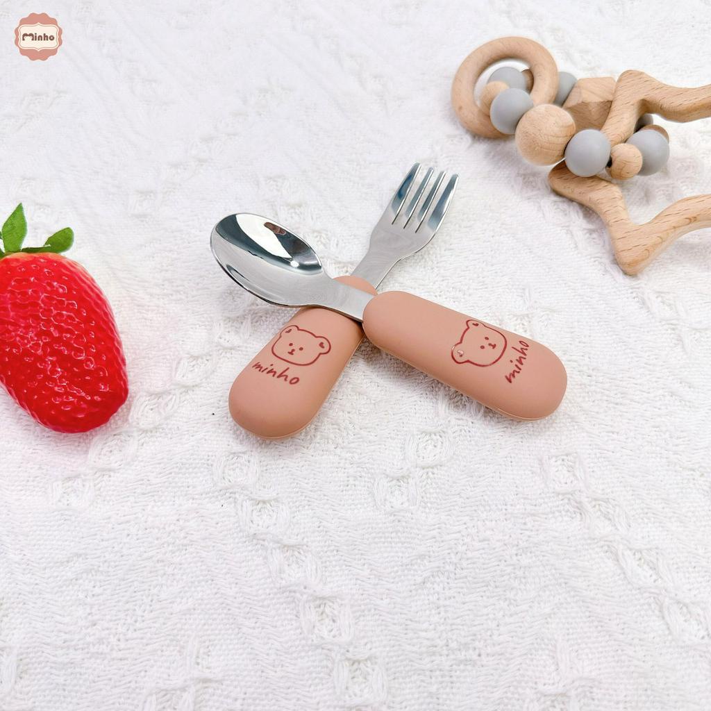 Thìa dĩa inox Minho cho bé tập cầm nắm, tập xúc (không kèm hộp đựng)