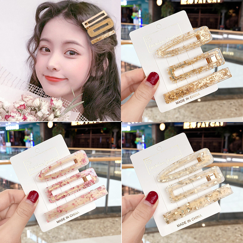 Bộ 3 cái kẹp tóc mỏ vịt acrylic màu kẹo in họa tiết trái tim thời trang ngọt ngào phối thoải mái